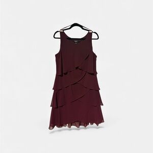 SLNY Fig Chiffon Tiered Cocktail Dress | Size 14 | Rhinestone Shoulders